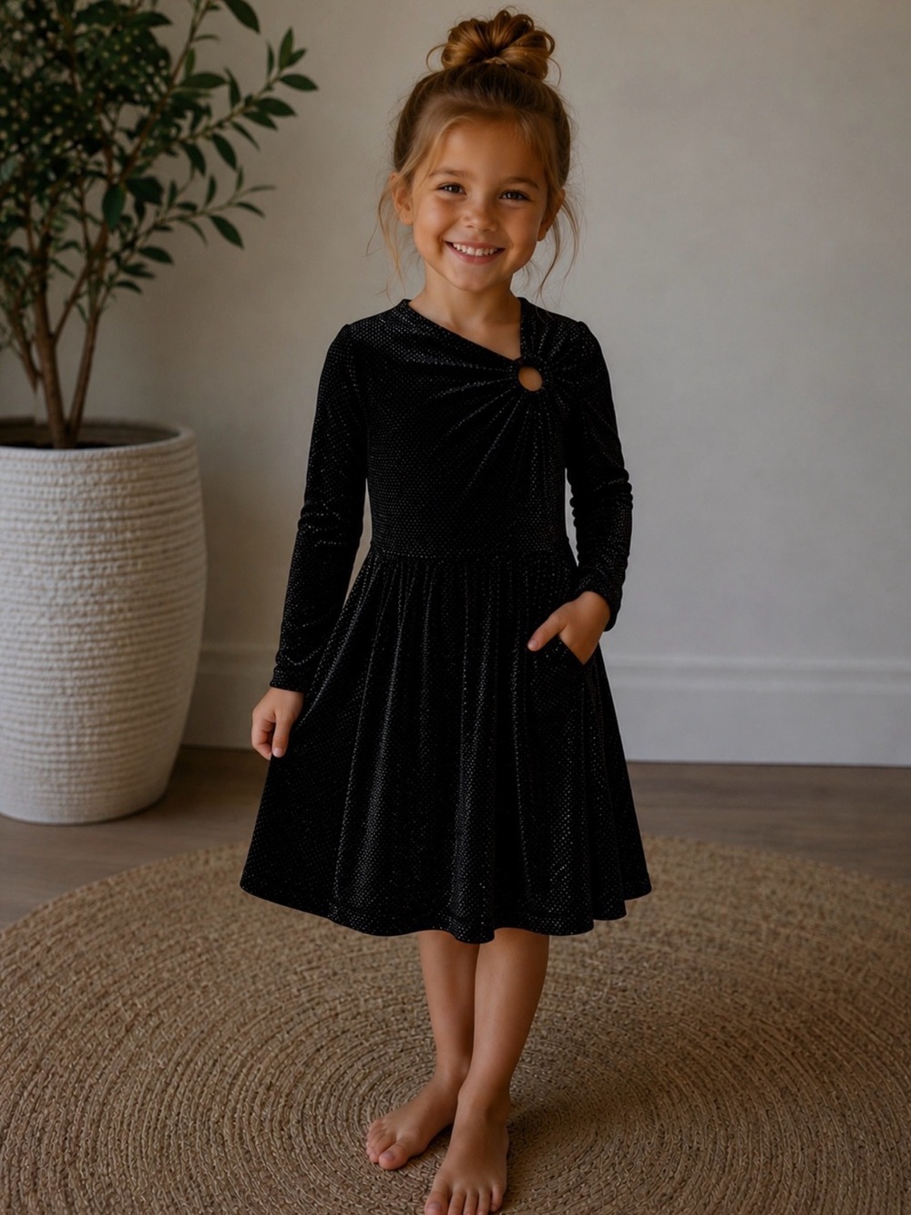 Girls Zara black velvet glitter dress size 6